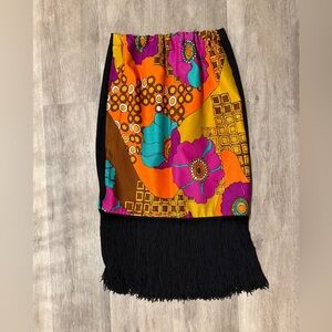 Vintage 60s Vibrant Floral Fringe Skirt